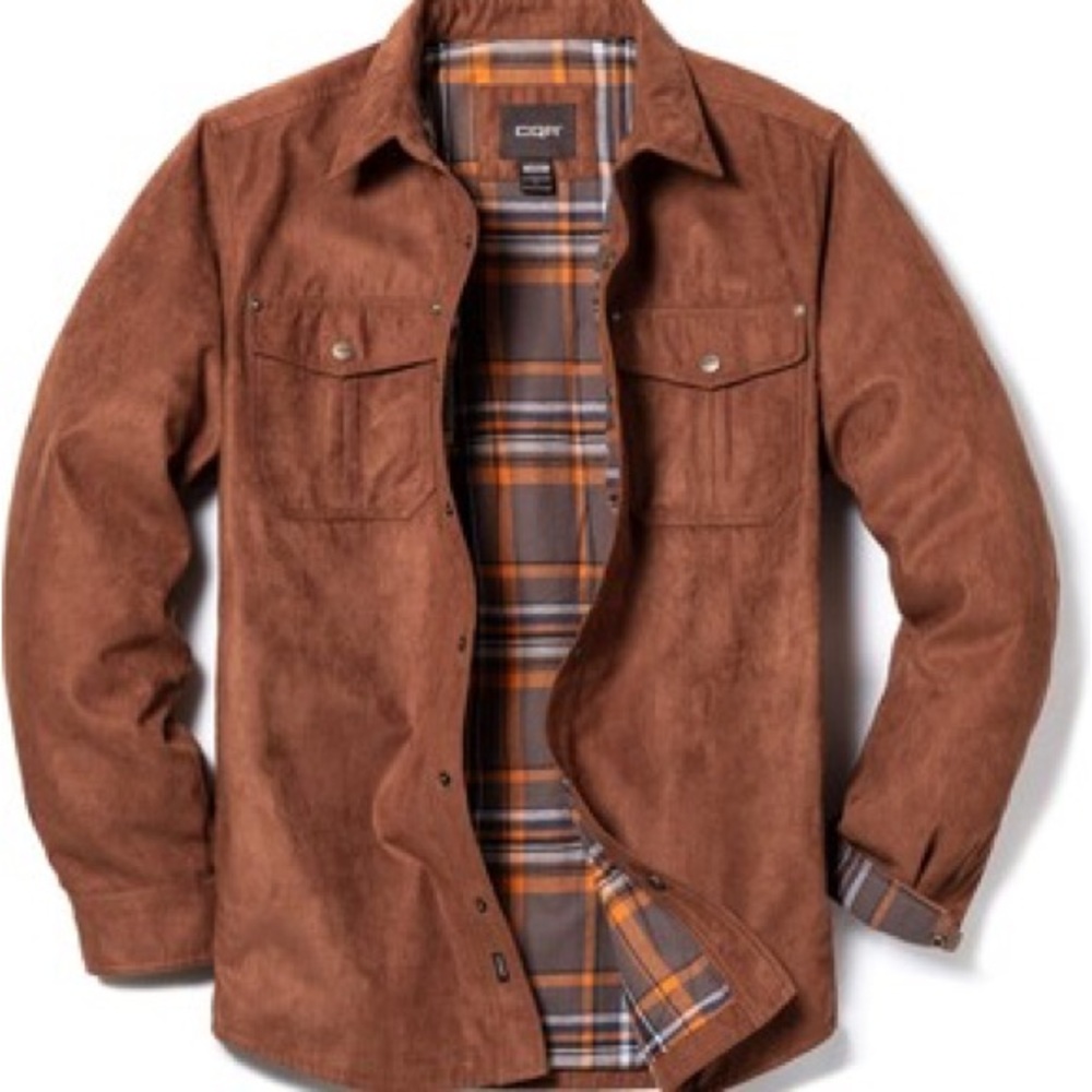 Men’s CQR FLANNEL Lined Shirt Jacket Faux Suede XL